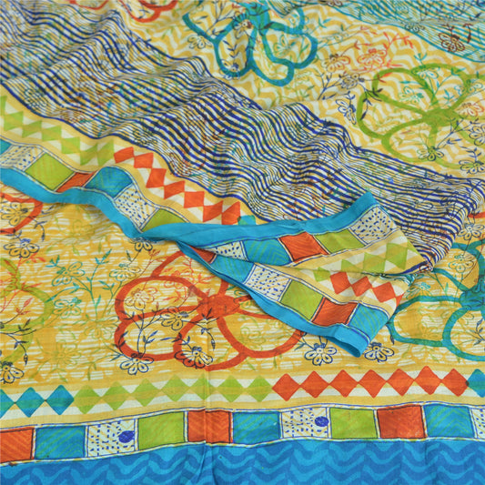 Sanskriti Vintage Sarees Multi Pure Crepe Silk Printed Sari 5yd Craft Sustainable Fabric