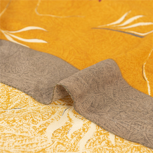 Sanskriti Vintage Sarees Pure Crepe Yellow/Saffron Printed Sari 5yd Craft Fabric