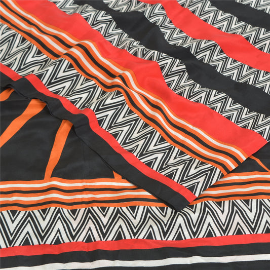 Sanskriti Vintage Sarees Multicolor Pure Crepe Silk Print Sari 6yd Craft Sustainable Fabric