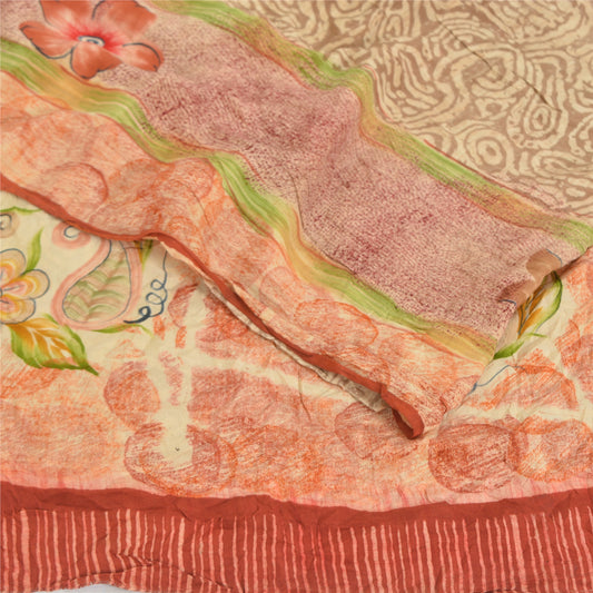 Sanskriti Vintage Sarees Multi Pure Crepe Silk Printed Sari 5yd Craft Sustainable Fabric