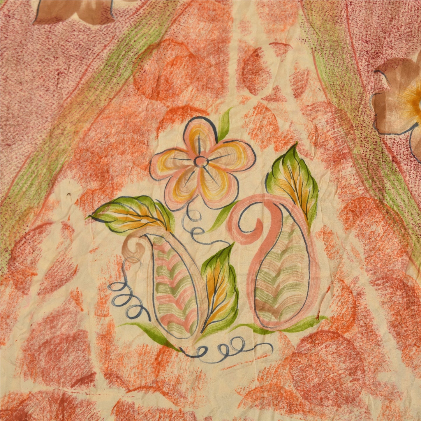 Sanskriti Vintage Sarees Multi Pure Crepe Silk Printed Sari 5yd Craft Sustainable Fabric