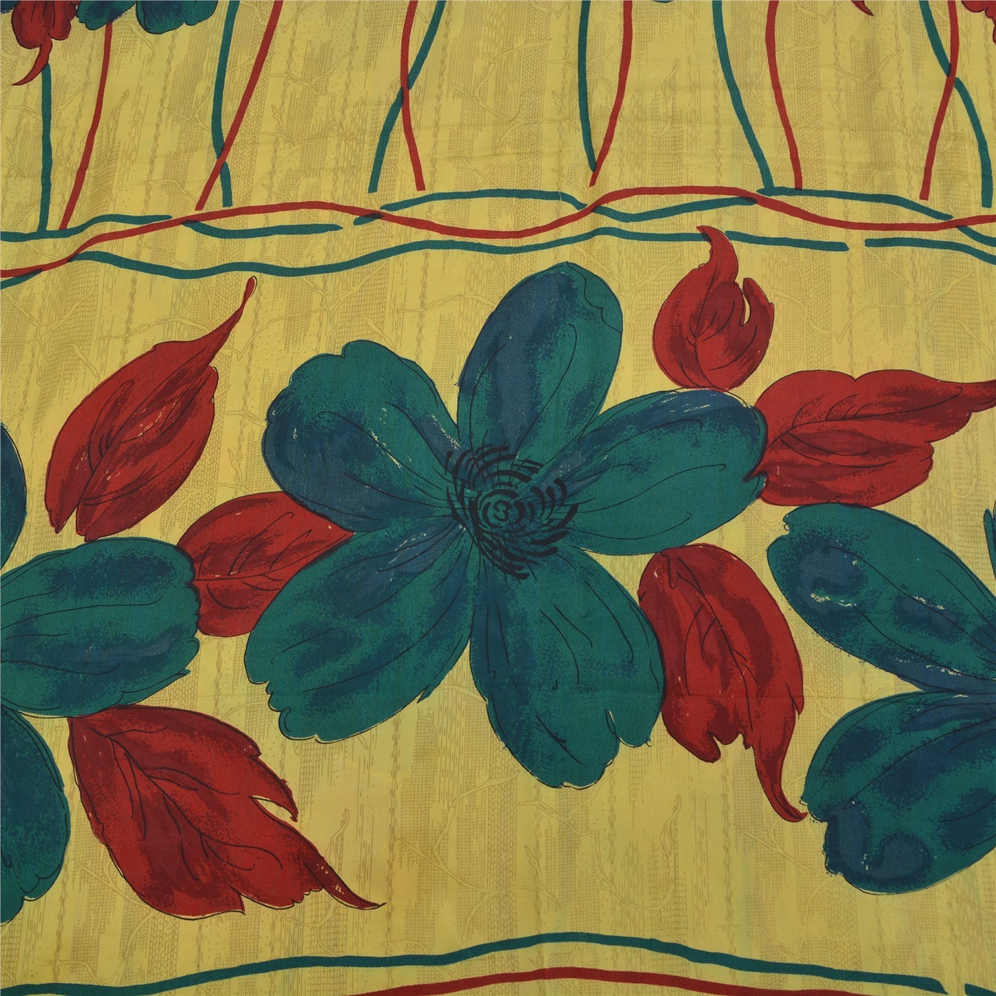 Sanskriti Vintage Sarees Yellow Pure Crepe Silk Printed Sari 5yd Craft Sustainable Fabric