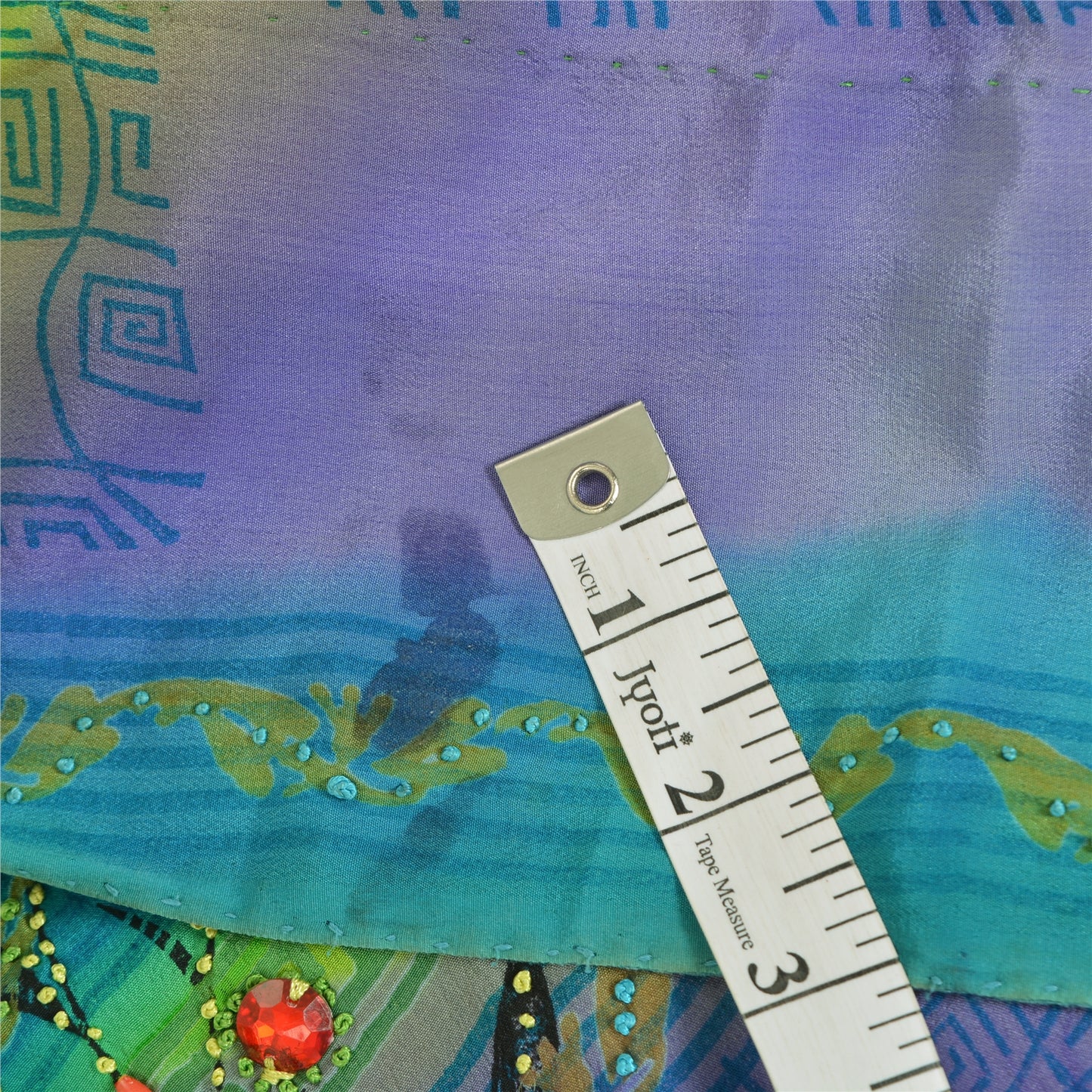 Sanskriti Vintage Sarees Pure Crepe Hand Beaded French Knot Printed Sari Sustainable Fabric