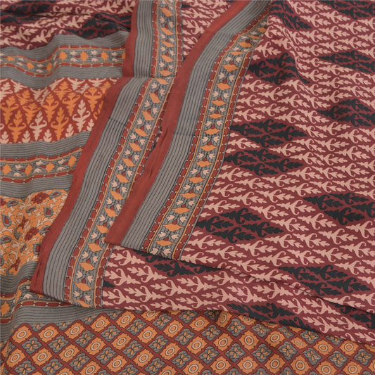 Sanskriti Vintage Sarees Dark Red Pure Crepe Silk Printed Sari 5yd Craft Sustainable Fabric