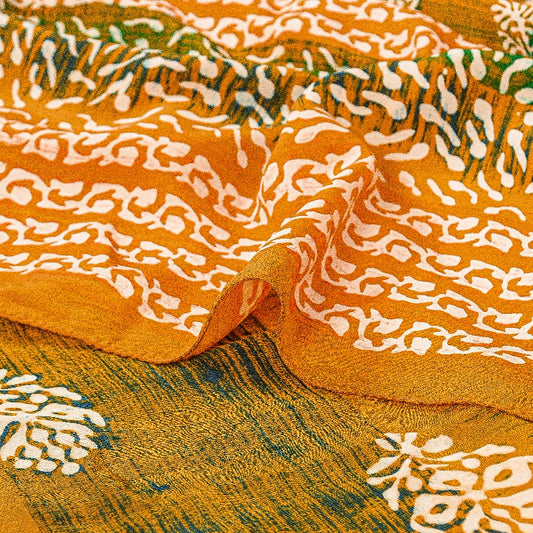 Sanskriti Vintage Sarees Multicolor Pure Crepe Silk Print Sari 5yd Craft Sustainable Fabric