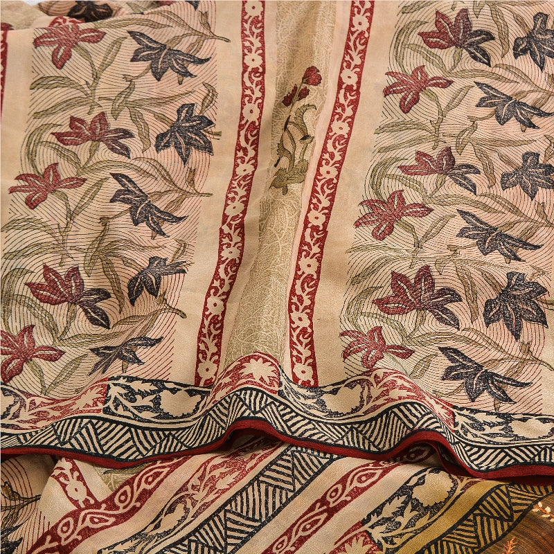 Sanskriti Vintage Sarees Hand Embroidery Suzani Pure Crepe Printed Sari Sustainable Fabric