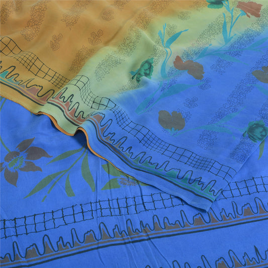 Sanskriti Vintage Sarees Multicolor Pure Silk Printed Sari 5yd Soft Craft Sustainable Fabric