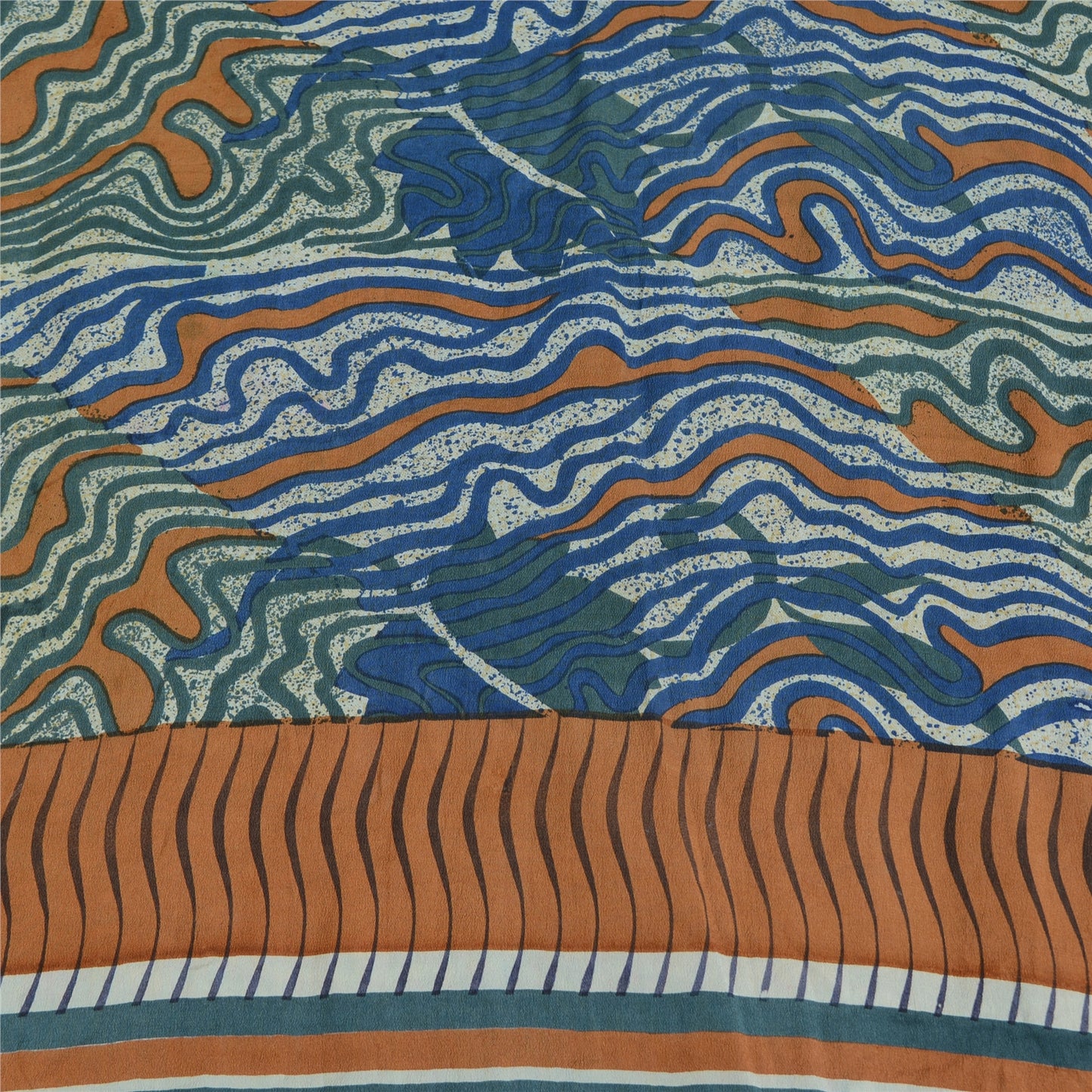 Sanskriti Vintage Sarees Blue 100% Pure Crepe Silk Printed Sari 5yd Craft Sustainable Fabric