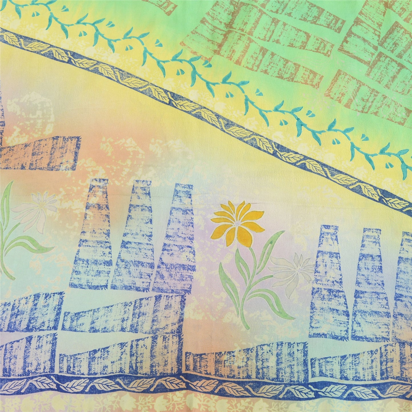 Sanskriti Vintage Sarees Multi Pure Crepe Silk Printed Sari 5yd Craft Sustainable Fabric