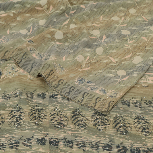 Sanskriti Vintage Sarees Multi Sequins Pure Crepe Silk Printed Sari 5yd Sustainable Fabric