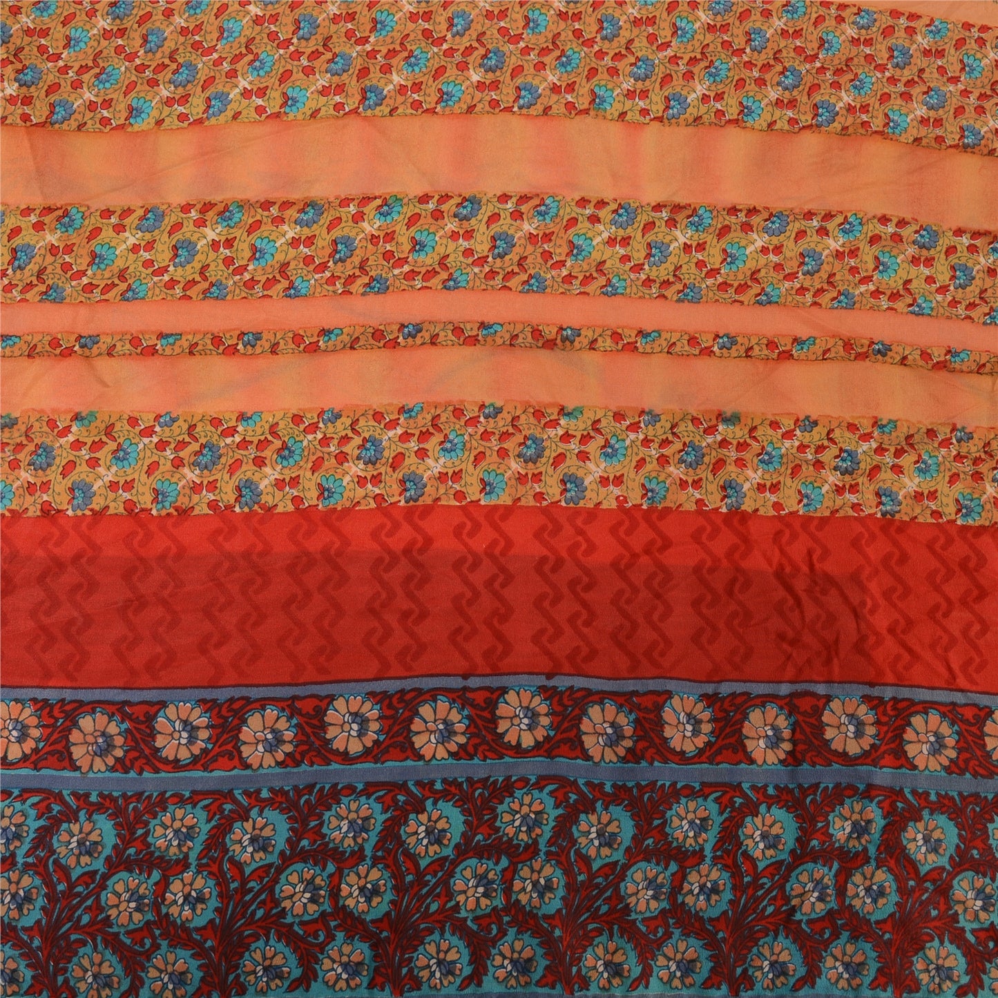 Sanskriti Vintage Sarees Peach Pure Crepe Silk Printed Sari 5yd Craft Sustainable Fabric