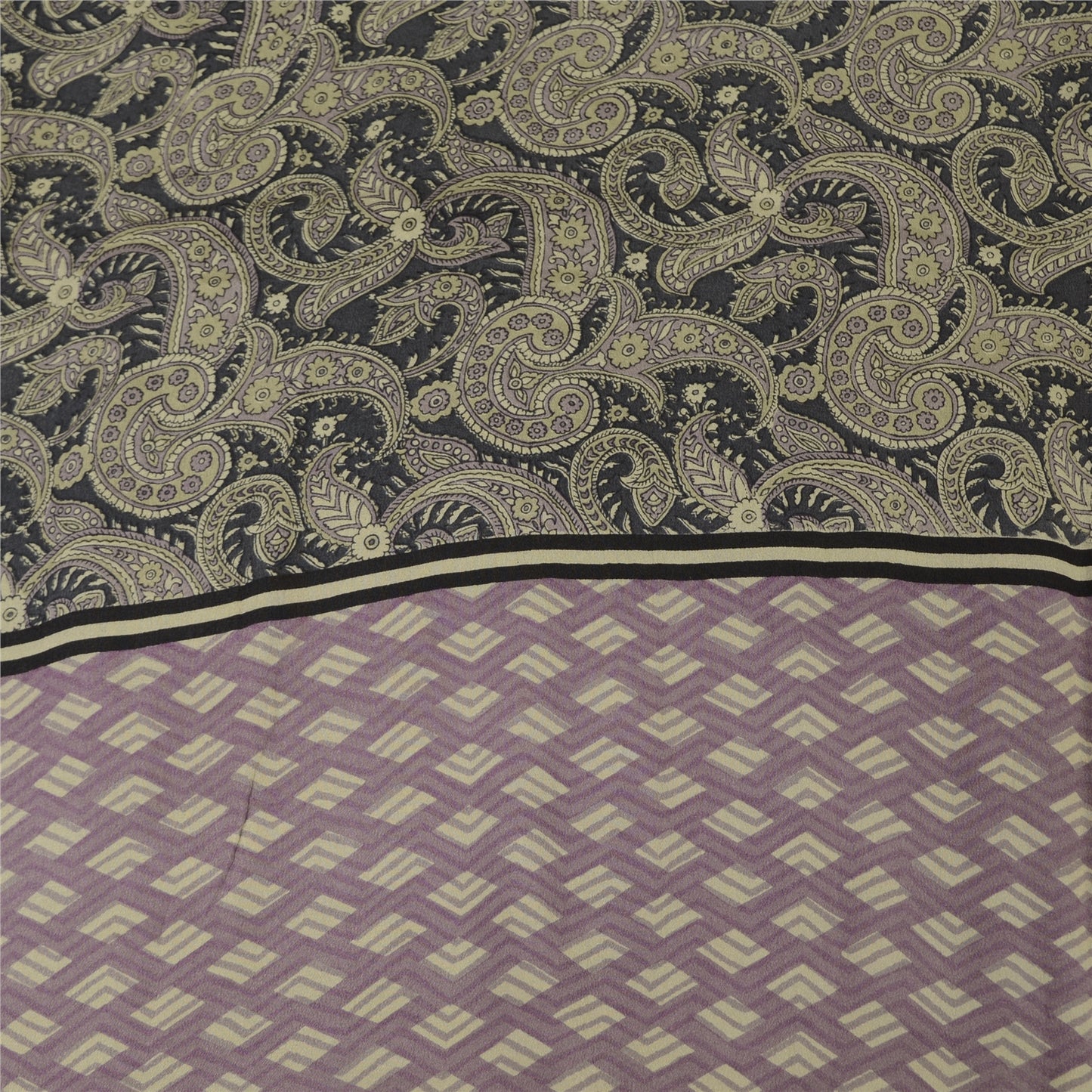 Sanskriti Vintage Sarees Black Pure Crepe Silk Printed Sari 5yd Craft Sustainable Fabric