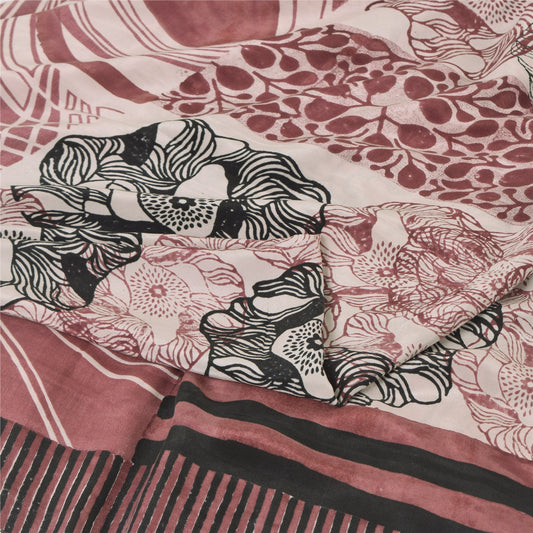 Sanskriti Vintage Sarees Dusty Pink Pure Crepe Silk Print Sari 5yd Craft Sustainable Fabric