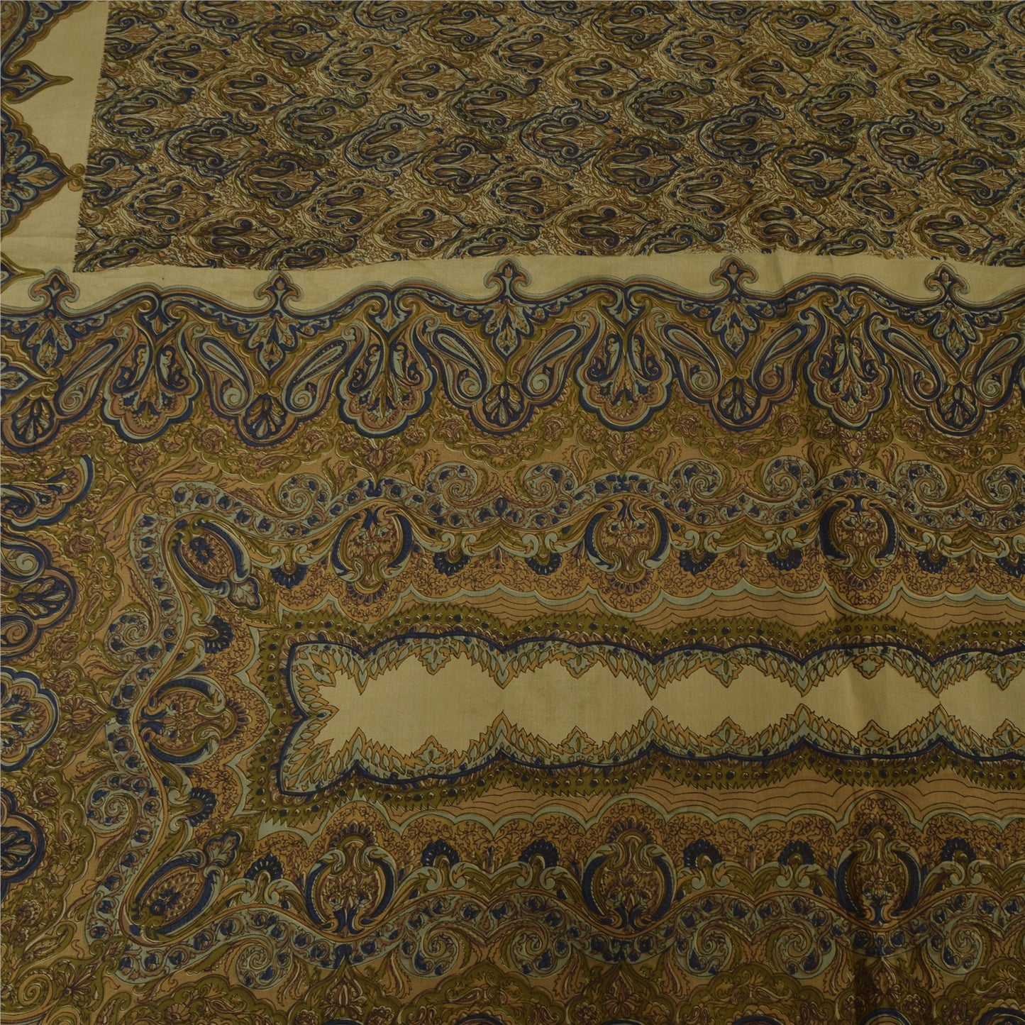 Sanskriti Vintage Sarees Green Pure Crepe Silk Printed Sari 5yd Craft Sustainable Fabric