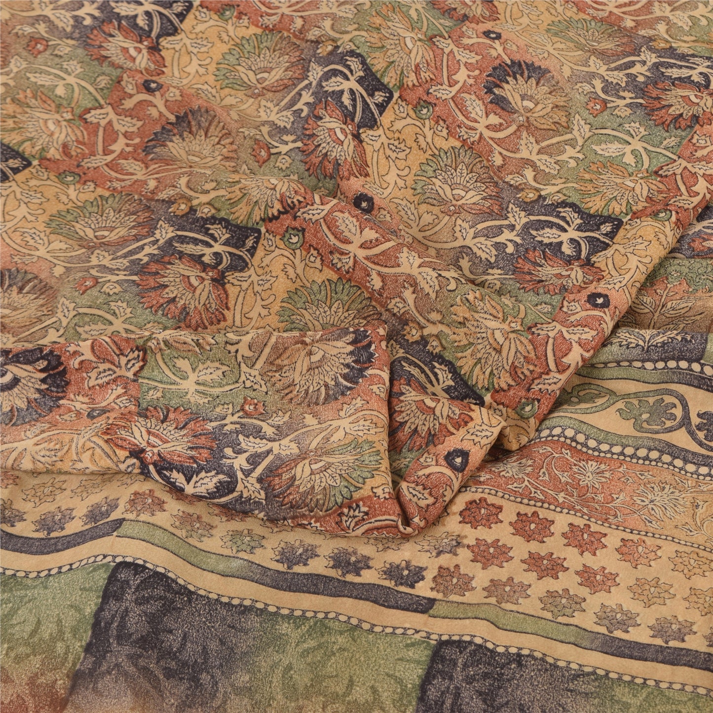 Sanskriti Vintage Sarees Peach 100%Pure Crepe Silk Printed Sari 5yd Craft Sustainable Fabric