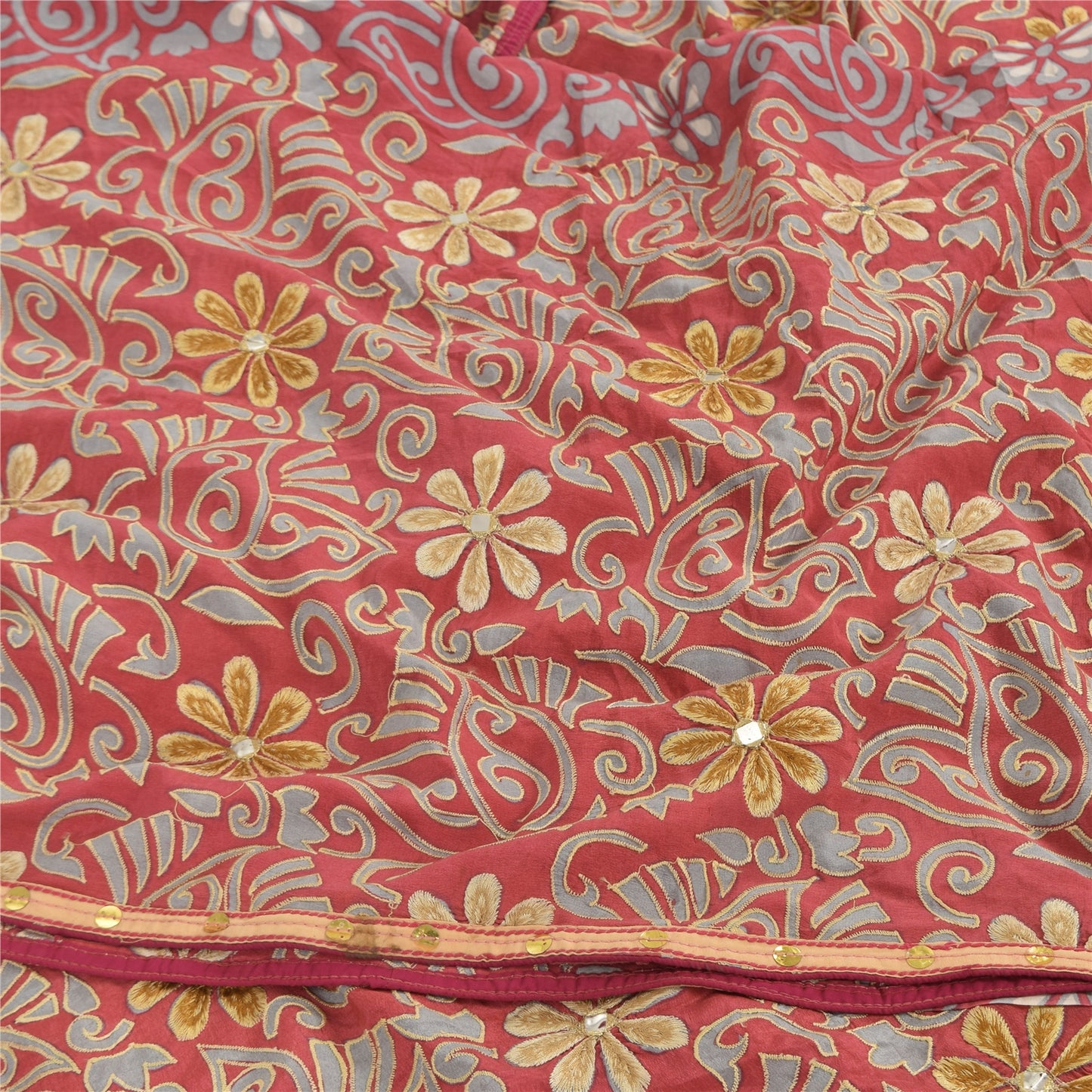 Sanskriti Vintage Sarees Pink 100% Pure Crepe Silk Printed Sari 5yd Craft Sustainable Fabric