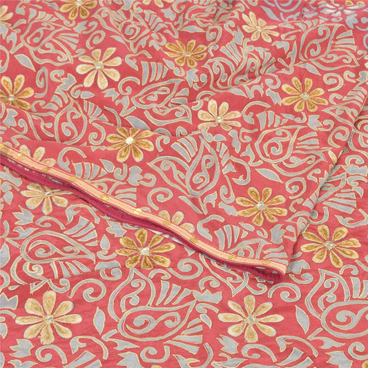 Sanskriti Vintage Sarees Pink 100% Pure Crepe Silk Printed Sari 5yd Craft Sustainable Fabric