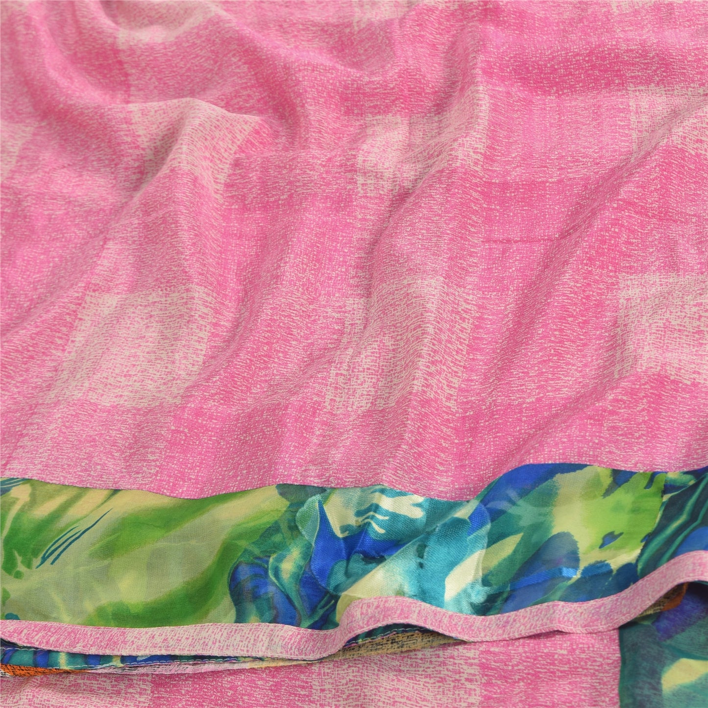 Sanskriti Vintage Sarees Pink 100% Pure Crepe Silk Printed Sari 6yd Craft Sustainable Fabric