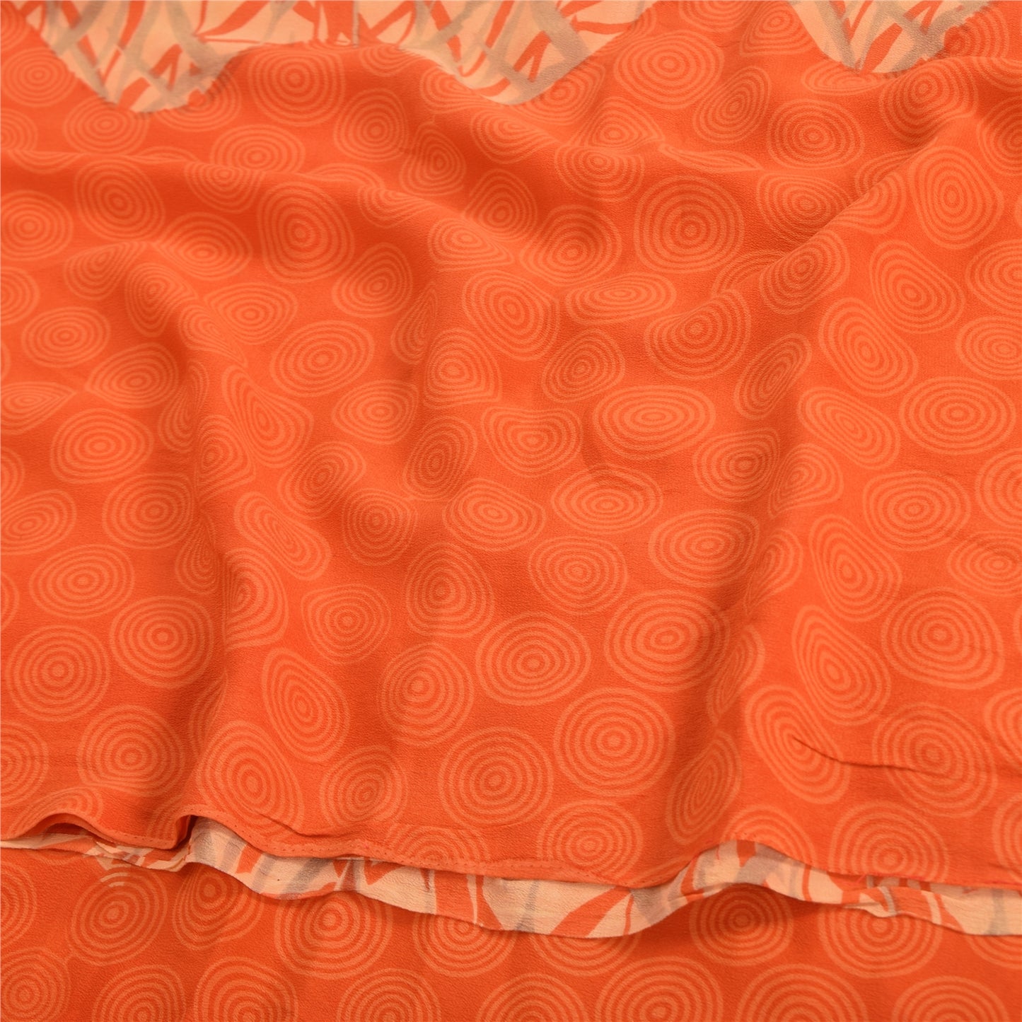 Sanskriti Vintage Sarees Orange Pure Crepe Silk Printed Sari 5yd Craft Sustainable Fabric
