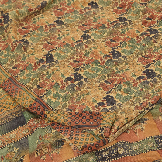 Sanskriti Vintage Sarees Multi Pure Crepe Silk Printed Sari 5yd Craft Sustainable Fabric