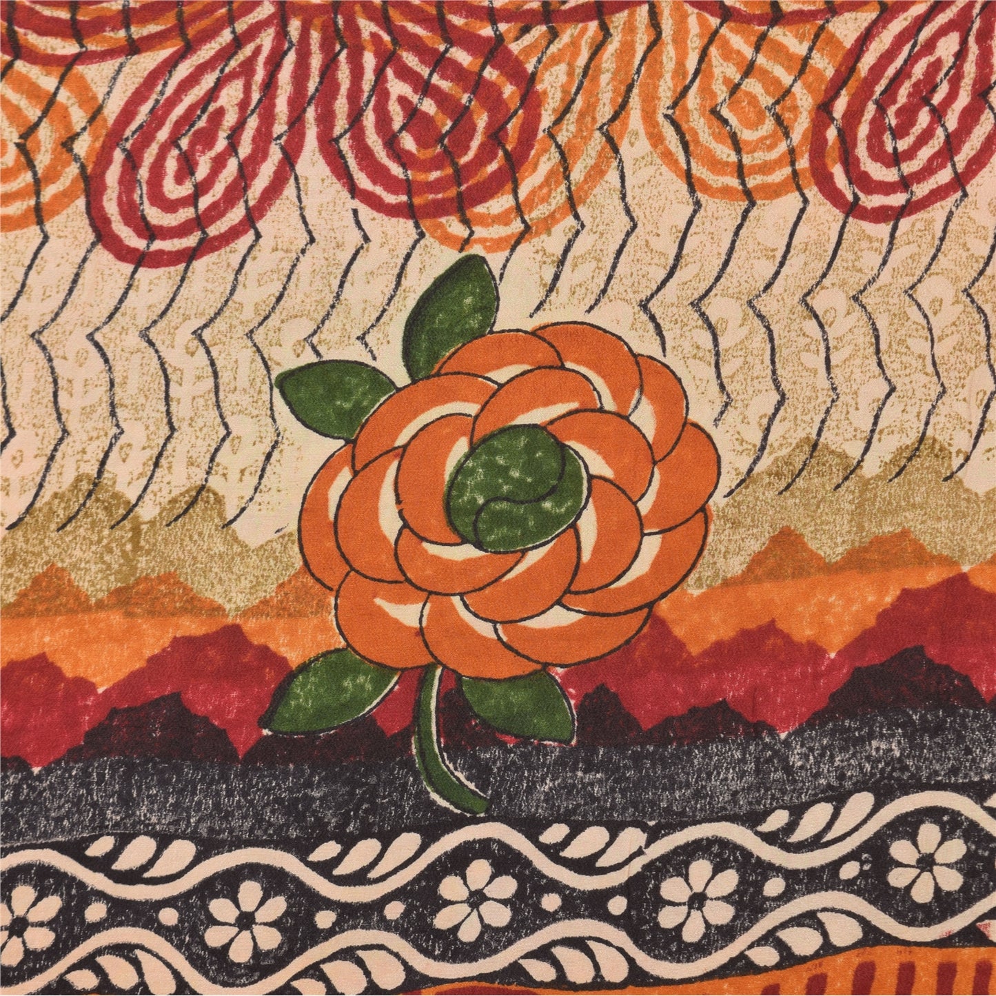 Sanskriti Vintage Sarees Peach 100%Pure Crepe Silk Printed Sari 5yd Craft Sustainable Fabric