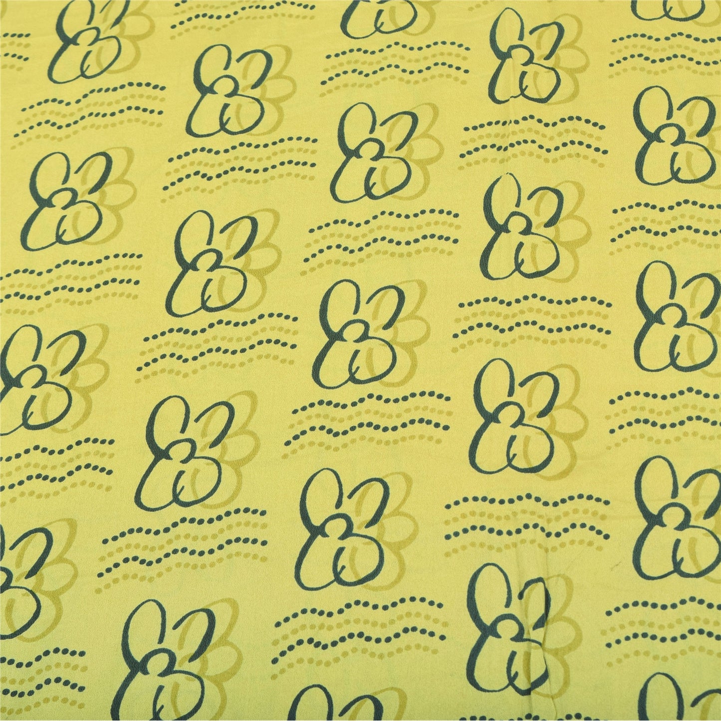 Sanskriti Vintage Sarees Lemon Yellow Pure Crepe Silk Printed Sari Craft Sustainable Fabric