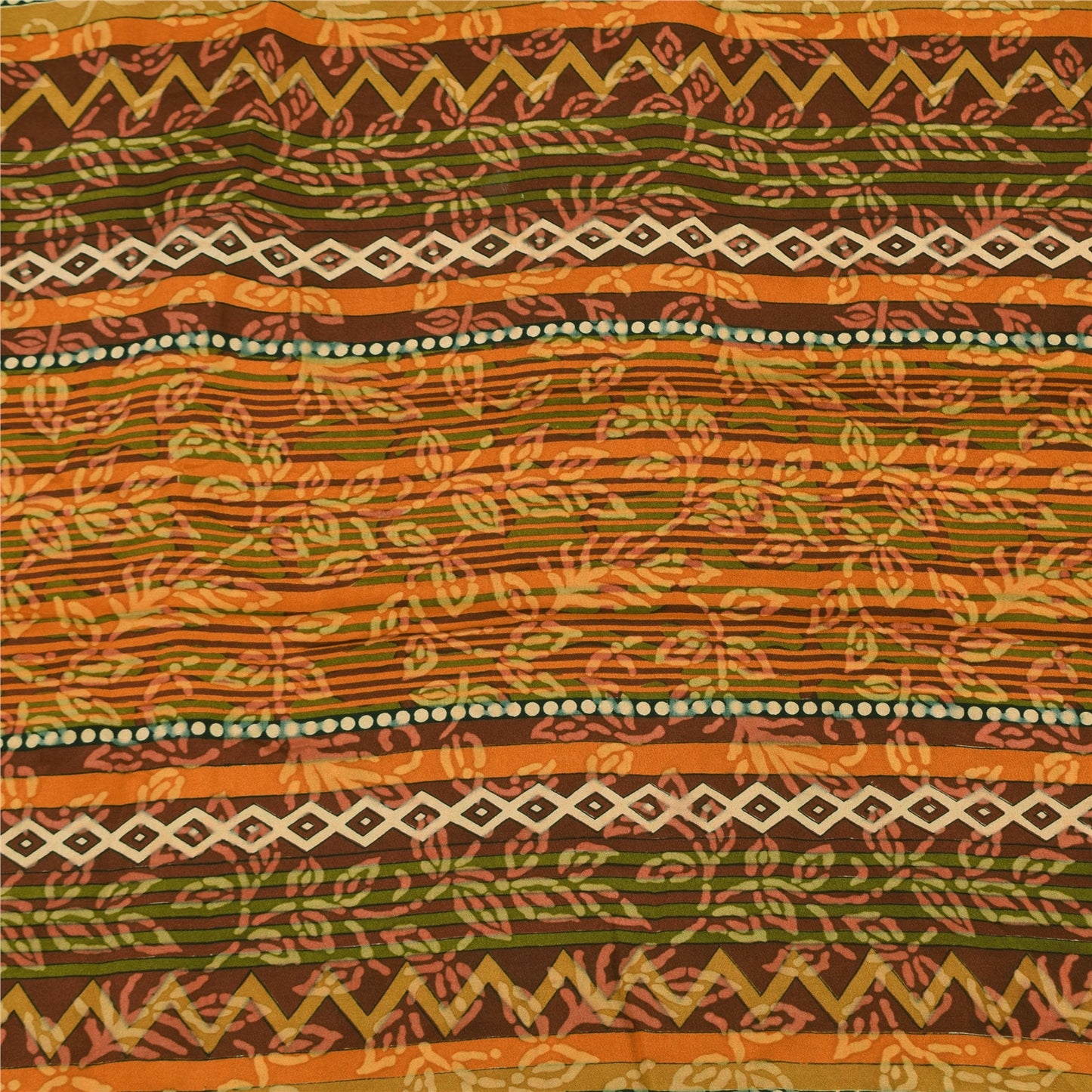 Sanskriti Vintage Sarees Multi Pure Crepe Silk Printed Sari 5yd Craft Sustainable Fabric