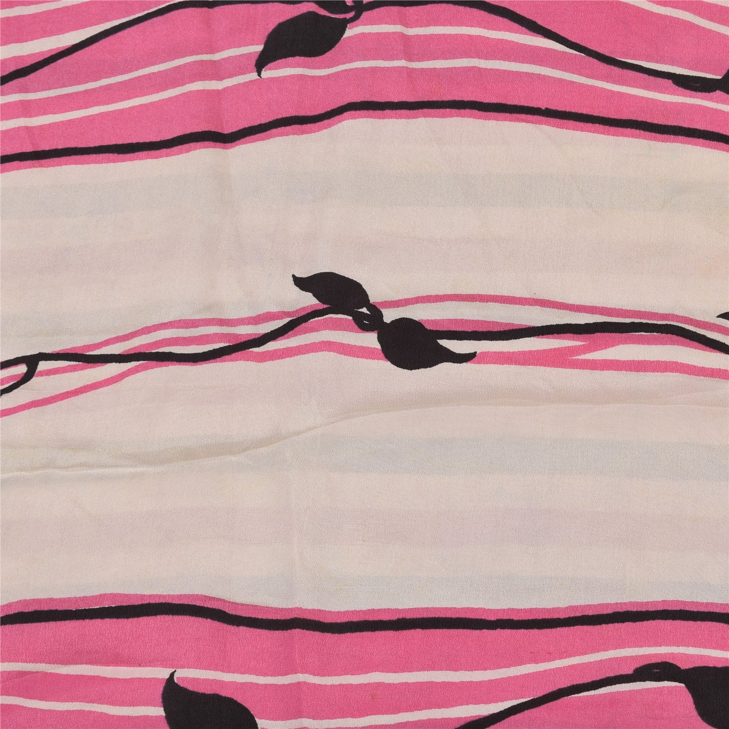 Sanskriti Vintage Sarees Black 100%Pure Crepe Silk Printed Sari 5yd Craft Sustainable Fabric