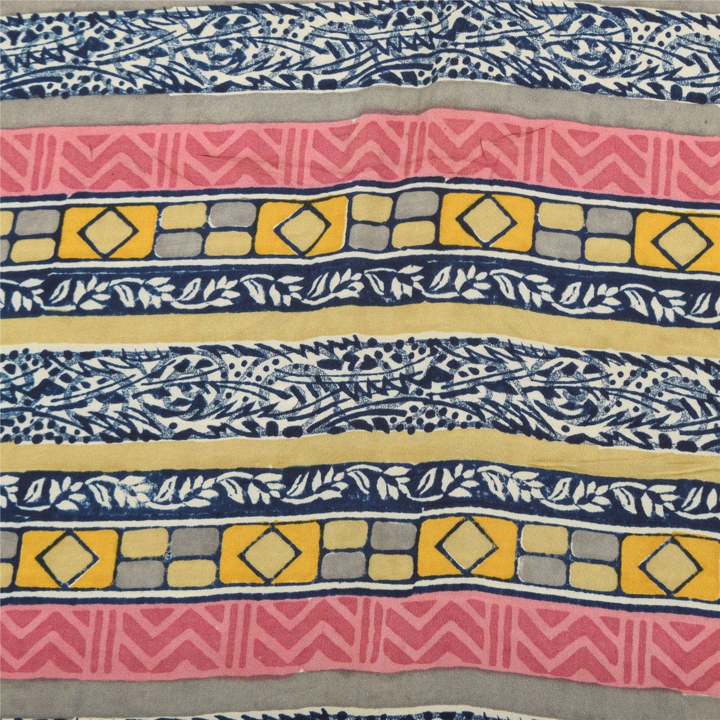 Sanskriti Vintage Sarees Yellow Pure Crepe Silk Printed Sari 6yd Craft Sustainable Fabric