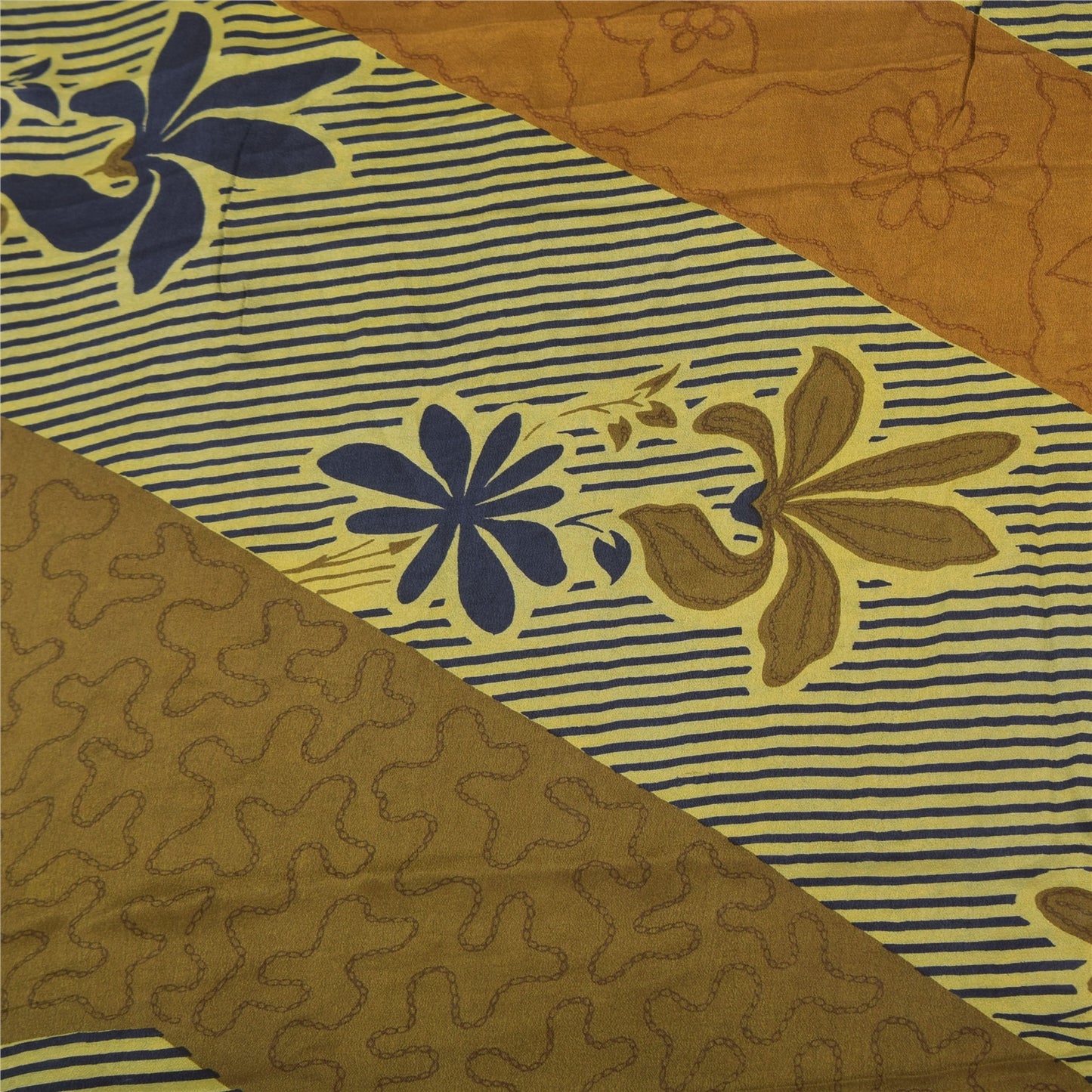 Sanskriti Vintage Sarees Multi Pure Crepe Silk Printed Sari 5yd Craft Sustainable Fabric