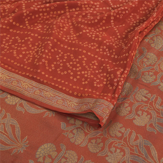 Sanskriti Vintage Sarees Orange Bandhani Printed/Woven Pure Crepe Sari Sustainable Fabric