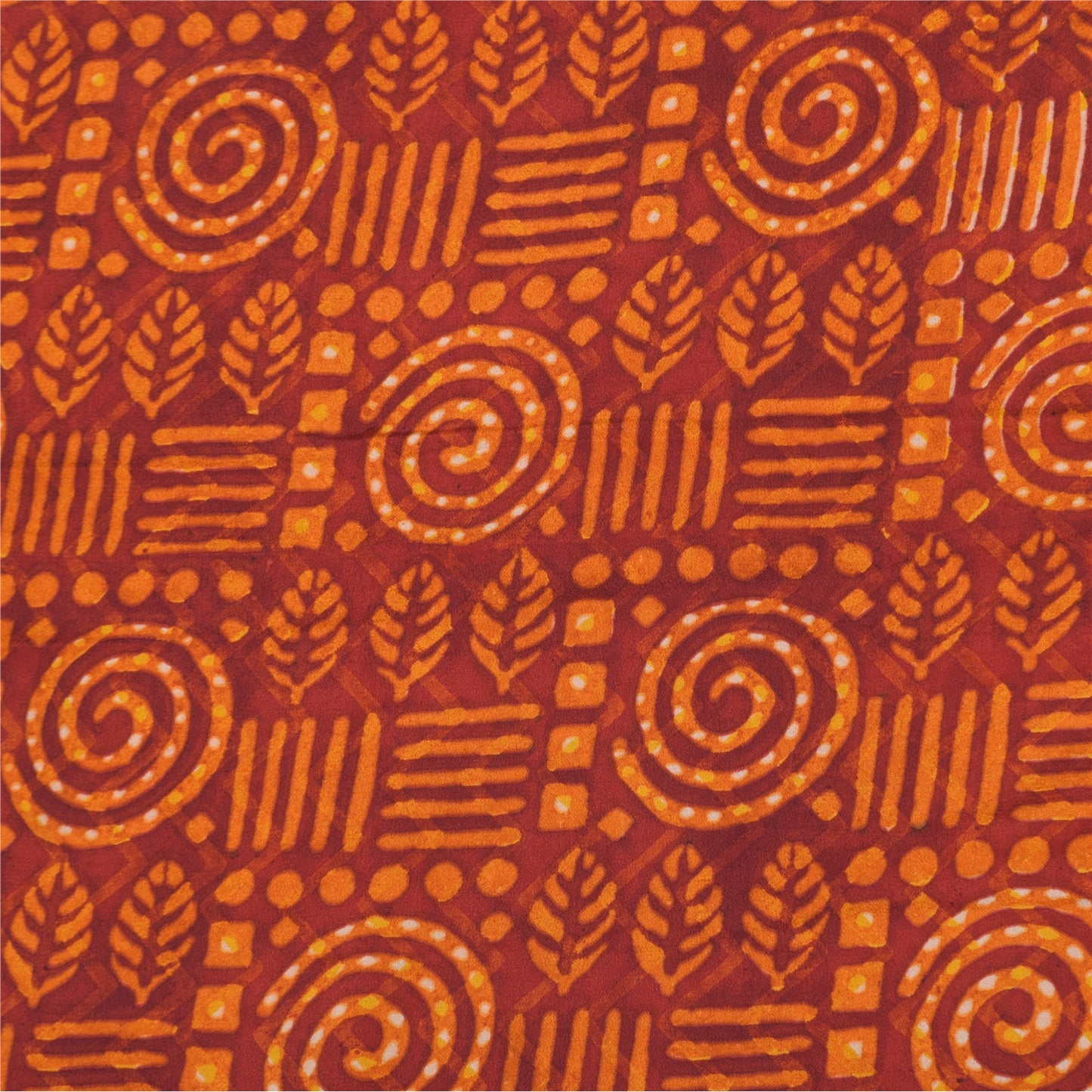 Sanskriti Vintage Sarees Orange Pure Crepe Silk Printed Sari 5yd Craft Sustainable Fabric