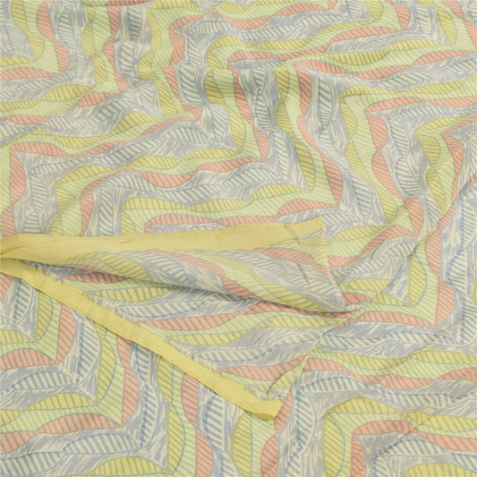 Sanskriti Vintage Sarees Multicolor Pure Crepe Silk Print Sari 5yd Craft Sustainable Fabric