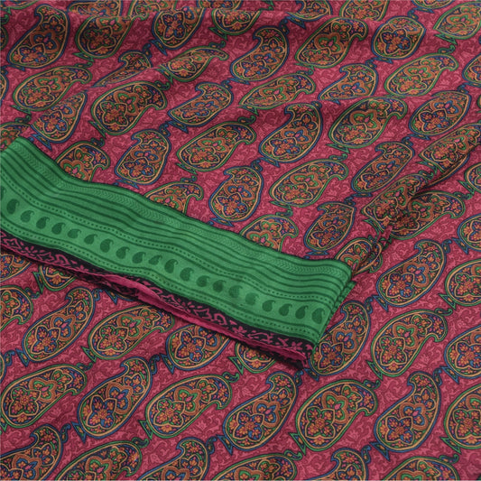 Sanskriti Vintage Sarees Pink Pure Crepe Silk Printed Sari 5yd Craft Sustainable Fabric
