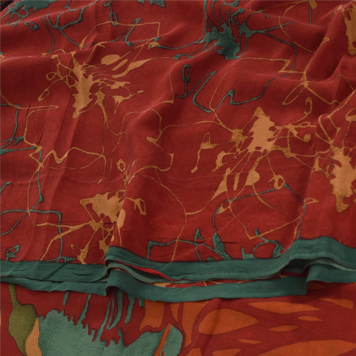 Sanskriti Vintage Sarees Red 100% Pure Crepe Silk Printed Sari 5yd Craft Sustainable Fabric