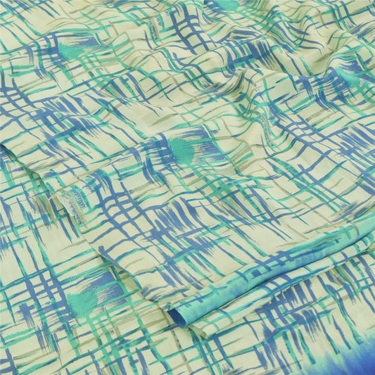 Sanskriti Vintage Sarier Blå 100% Ren Crepe Silke Trykt Sari 5yd Håndværk Bæredygtigt Stoff