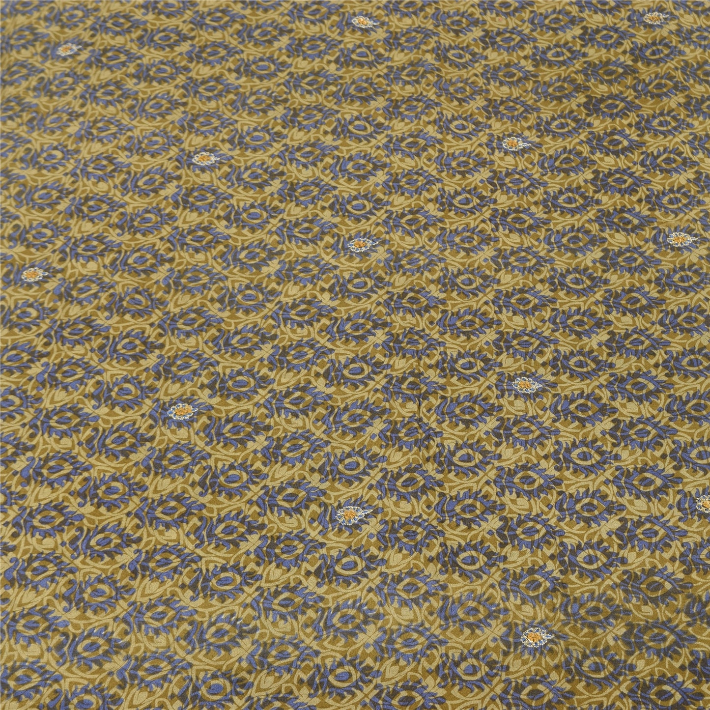 Sanskriti Vintage Sarees Green Hand Beaded Pure Crepe Silk Print Sari 5yd Fabric