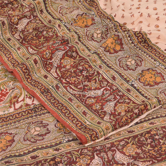 Sanskriti Vintage Sarees Peach Hand Block Printed Pure Crepe Silk Sari Sustainable Fabric