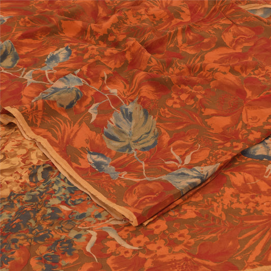 Sanskriti Vintage Sarier i Multifarvet Ren Crepe Silke Trykt Sari, 5+ yards Håndværksmæssigt Bæredygtigt Stoff