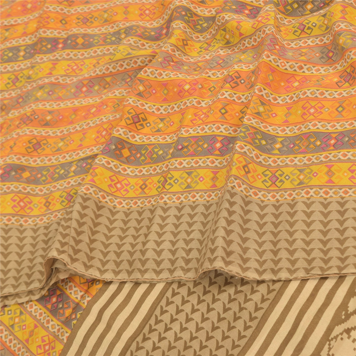 Sanskriti Vintage Sarees Multi Pure Crepe Silk Printed Sari 5+yd Craft Sustainable Fabric