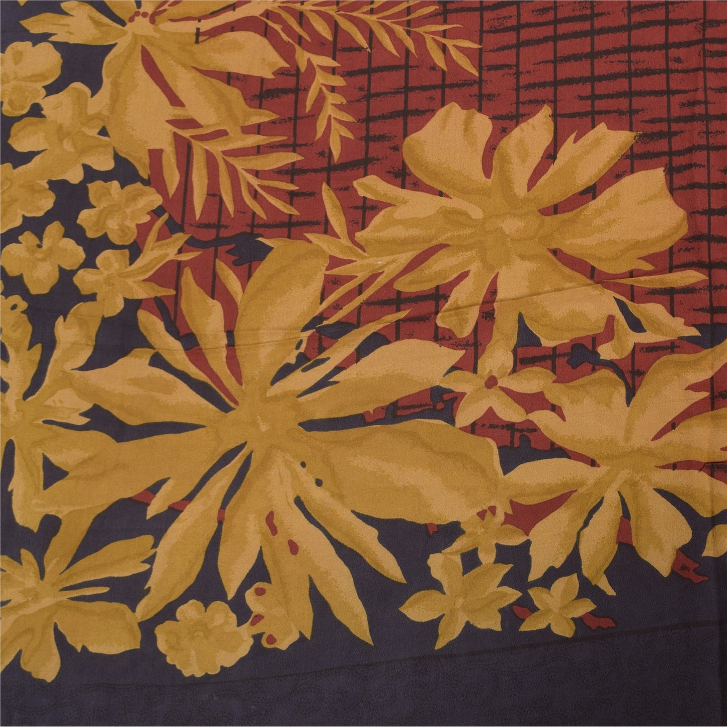 Sanskriti Vintage Sarees Dusty Red Pure Crepe Silk Print Sari 5+yd Craft Sustainable Fabric