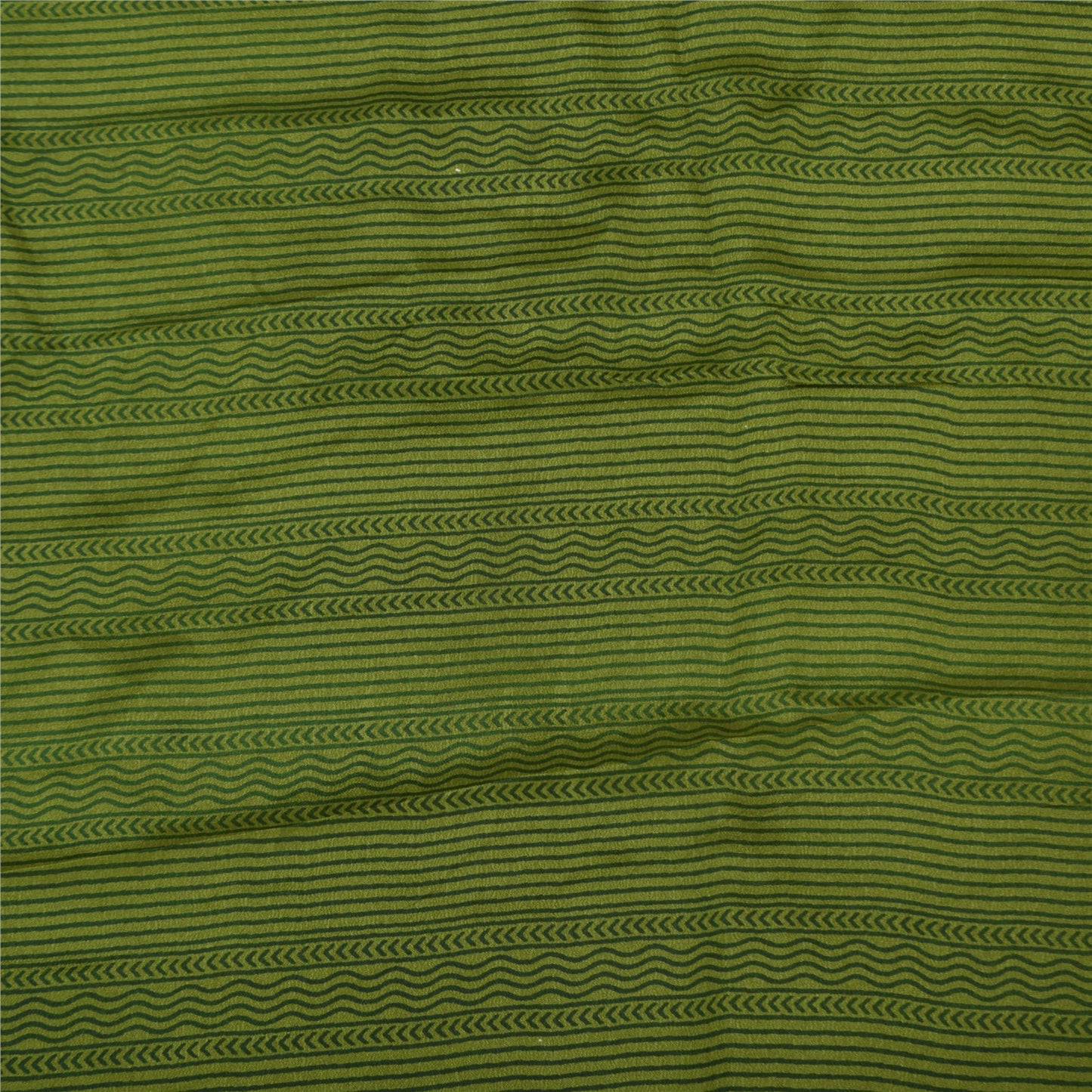 Sanskriti Vintage Sarees Brown/Green Pure Crepe Printed Sari 5+yd Craft Sustainable Fabric