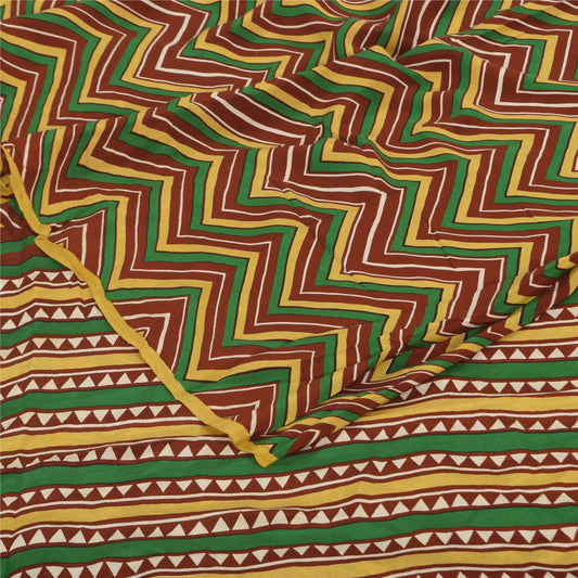 Sanskriti Vintage Sarees Multi Pure Crepe Silk Printed Sari 5+yd Craft Sustainable Fabric