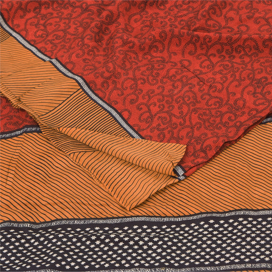 Sanskriti Vintage Sarees Red 100% Pure Crepe Silk Printed Sari 5+yd Craft Sustainable Fabric