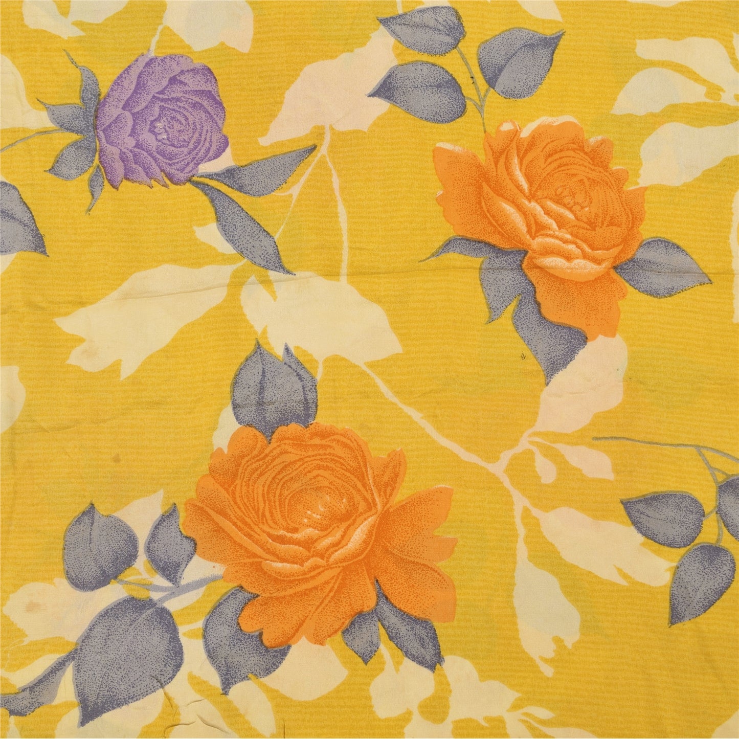 Sanskriti Vintage Sarees Yellow Pure Crepe Silk Printed Sari 5+yd Craft Sustainable Fabric