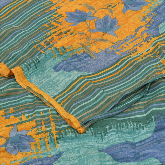 Sanskriti Vintage Sarees Multi Pure Crepe Silk Printed Sari 5+yd Craft Sustainable Fabric