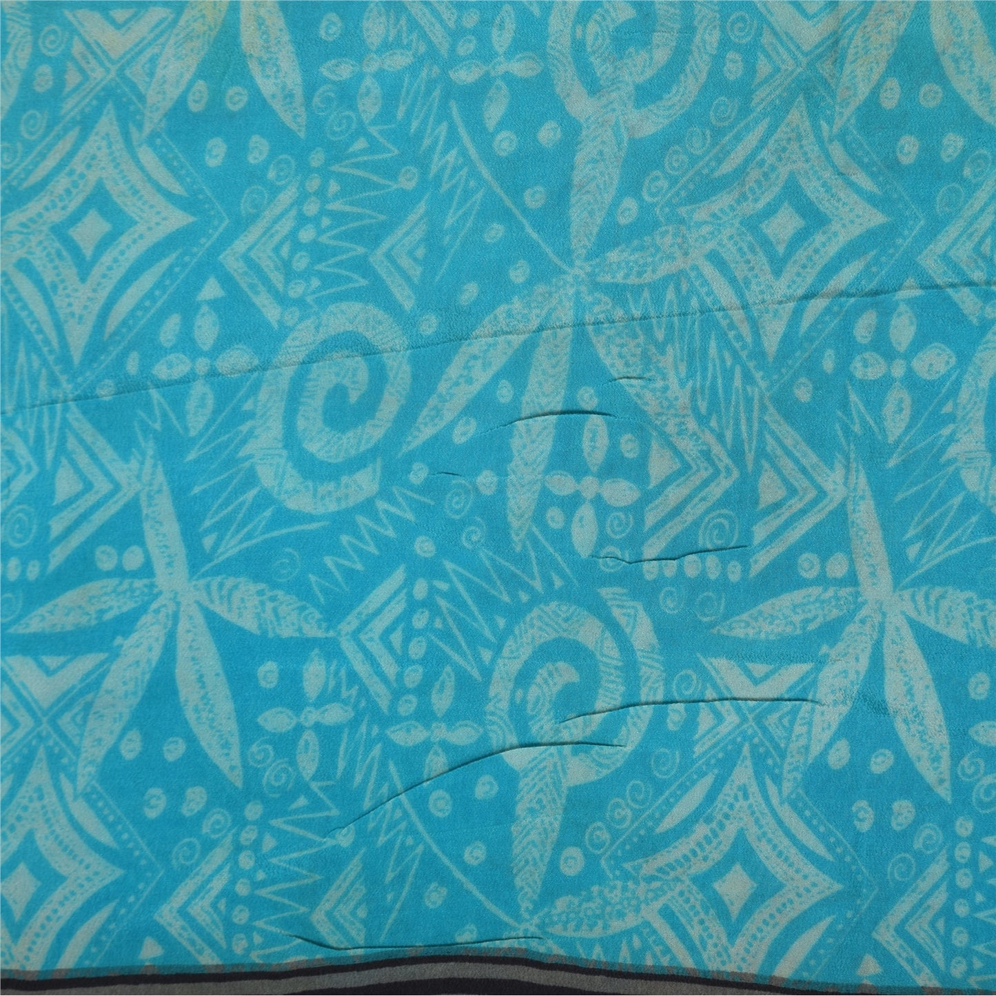 Sanskriti Vintage Sarees Black Pure Crepe Silk Printed Sari 5+yd Craft Sustainable Fabric