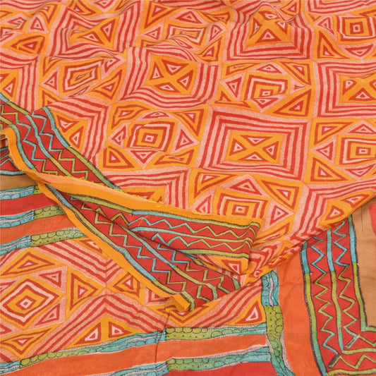 Санскритские винтажные сари желтое/красное чистое креповое шелковое сари с принтом 5+ ярдов ткань для рукоделия из экологически чистой ткани