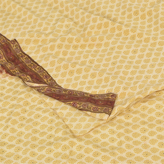 Sanskriti Vintage Sarees Lemon Pure Crepe Mukesh Work Printed Sari 5+yd Sustainable Fabric