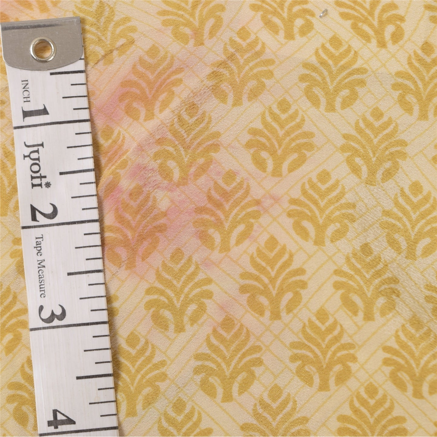 Sanskriti Vintage Sarees Lemon Pure Crepe Mukesh Work Printed Sari 5+yd Sustainable Fabric